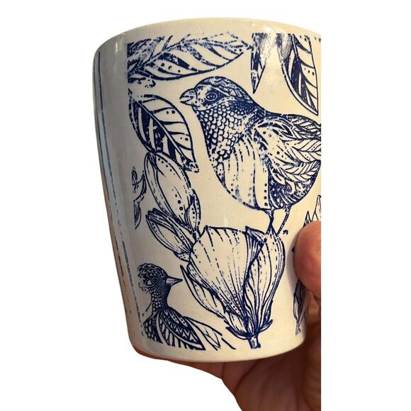 Blue & White Pottery Tumbler, Vase, Kitchen Utensil Holder/ Bird-PolkDot-Stripes - Picture 13 of 17